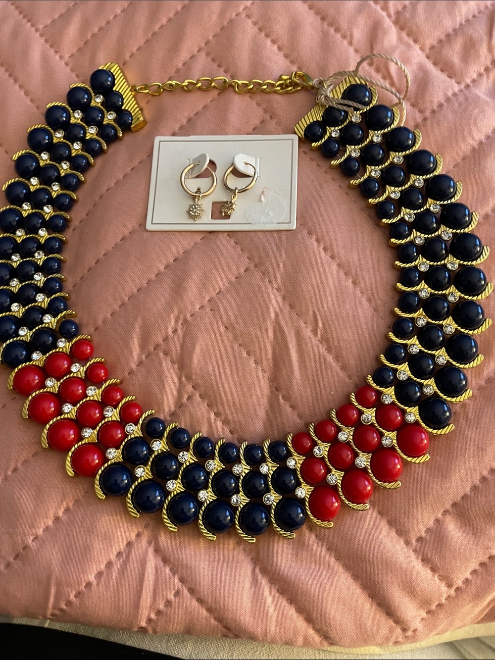 Fashion Jewelry Blue Red Gold Crystal Necklace & Earrings NEW